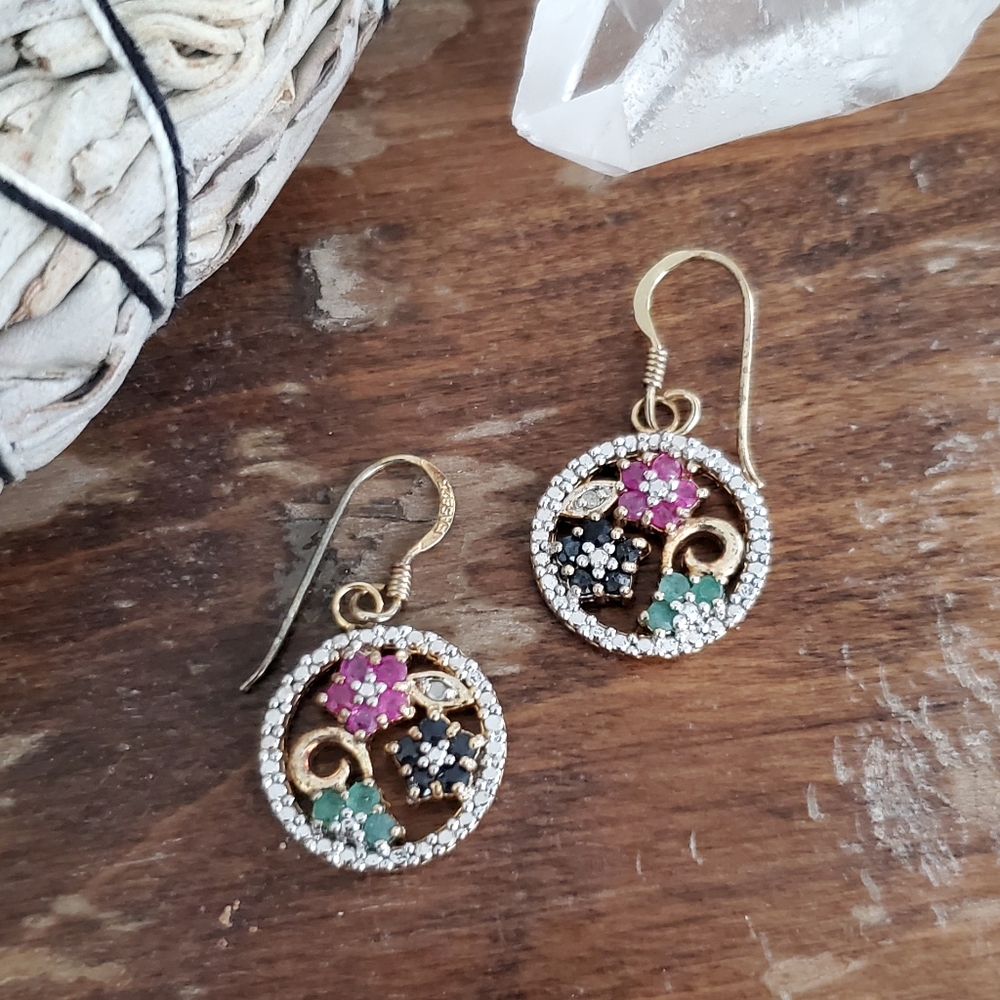 sterling silver 925 boho flower stone earrings